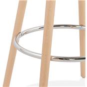 Table de bar haute design ronde 'ASTER' en bois noir avec 4 pieds en bois naturel et métal chromé