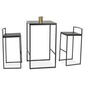 Table de bar haute style industriel carré 'BISTRO' bois noir 4 pieds métal noir idéal proffesionnels