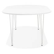 Grande table à diner / réunion ronde extensible 'STORS' plateau bois blanc mat 4 pieds métal blanc