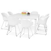 Table réunion / bureau bench 'BIG AFER' bois blanc pieds métal blanc et chromé - 140 x 140 cm