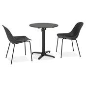 Table de salle à manger ronde pliante industriel 'BARRA 2.0' bois noir pied central en métal noir – Ø 68 cm