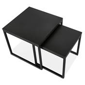 Set de 2 tables gigognes style industriel carrées 'SMALL FYRKANT" bois pieds métal noir - 50 x 50 cm