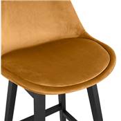 Tabouret de bar design 'CHAIRMAN BLACK EDITION' en velours moutarde 4 pieds bois noir dossier haut