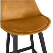 Tabouret de bar design 'CHAIRMAN BLACK EDITION' en velours moutarde 4 pieds bois noir dossier haut