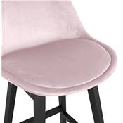 Tabouret de bar design 'CHAIRMAN BLACK EDITION' en velours rose 4 pieds en bois noir dossier haut