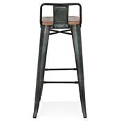 Tabouret de bar design industriel carré 'METALLO' assise bois avec dossier 4 pieds métal gris foncé