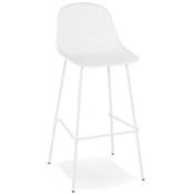 Tabouret de bar intérieur/extérieur 'RAINY' résine blanche perforée 4 pieds métal blanc dossier haut