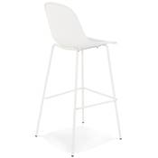 Tabouret de bar intérieur/extérieur 'RAINY' résine blanche perforée 4 pieds métal blanc dossier haut