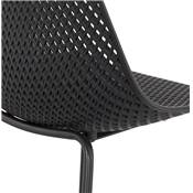 Tabouret de bar design intérieur/extérieur 'RAINY' perforé noir 4 pieds en métal noir dossier haut