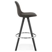 Tabouret de snack mi-hauteur 'BLACK CIRCLE MINI' tissu gris 4 pieds bois noir et chromé dossier haut
