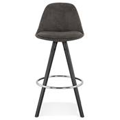 Tabouret de snack mi-hauteur 'BLACK CIRCLE MINI' tissu gris 4 pieds bois noir et chromé dossier haut