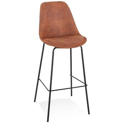 Tabouret de bar moderne 'KESKI' microfibre marron 4 pieds et repose pieds en métal noir dossier haut