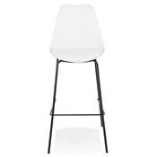 Tabouret de bar design moderne 'KESKI' blanc avec 4 pieds et repose pieds en métal noir dossier haut