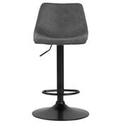 Tabouret snack réglable 'BONG' pivotant microfibre grise pied métal noir repose pieds dossier haut