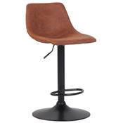 Tabouret snack réglable 'BONG' pivotant microfibre marron pied métal noir repose pieds dossier haut