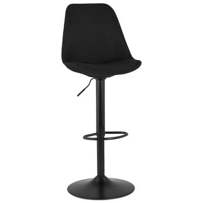 Tabouret de bar réglable 'BAROK' pivotant en tissu noir pied et repose pieds métal noir dossier haut