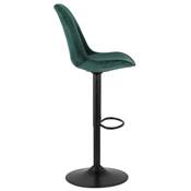 Tabouret de bar réglable 'BAROK' pivotant velours vert pied et repose pieds métal noir dossier haut