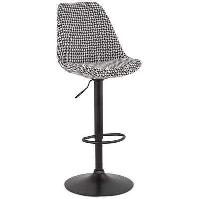 Tabouret de bar réglable 'BAROK' pivotant tissu pied de poule pied en métal noir dossier haut