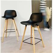 Tabouret de bar scandinave 'NORSKI' noir 4 pieds bois naturel repose pieds métal noir dossier haut