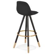 Tabouret de bar design 'MODEN' en tissu 4 pieds bois noir repose pieds et pieds doré dossier haut