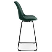 Tabouret de bar 'GUSTO' en velours vert pieds tréteaux et repose pieds en métal noir dossier haut
