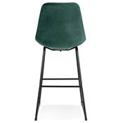Tabouret de bar 'GUSTO' en velours vert pieds tréteaux et repose pieds en métal noir dossier haut