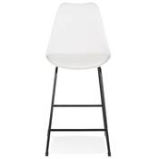 Tabouret snack mi-hauteur 'GUSTO MINI' blanc pieds tréteaux et repose pieds métal noir dossier haut