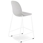 Tabouret de snack mi-hauteur empilable 'VERK MINI' tissu gris 4 pieds métal blanc dossier haut