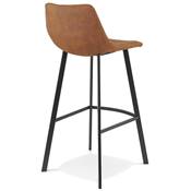 Tabouret de bar design 'KAFTY MINI' en microfibre marron avec 4 pieds en métal noir dossier haut