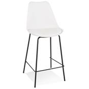 Tabouret de snack mi-hauteur 'KESKI MINI' blanc 4 pieds et repose pieds en métal noir dossier haut