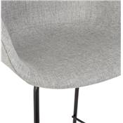 Tabouret snack mi-hauteur accoudoirs 'CARINO MINI' tissu gris clair 4 pieds métal noir dossier haut