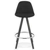 Tabouret de snack mi-hauteur 'BLACK CIRCLE MINI' en tissu 4 pieds bois noir et chromé dossier haut