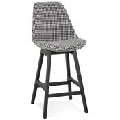 Tabouret snack mi-hauteur design 'CHAIRMAN MINI' tissu pied de poule 4 pieds bois noir dossier haut
