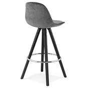 Tabouret snack mi-hauteur 'BLACK CIRCLE MINI' velours gris 4 pieds bois noir et chromé dossier haut