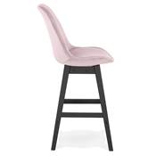 Tabouret de snack mi-hauteur design 'CHAIRMAN MINI' en velours rose 4 pieds bois noir dossier haut