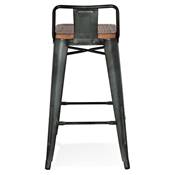 Tabouret de snack mi-hauteur industriel carré 'METALLO MINI' assise bois dossier 4 pieds gris foncé