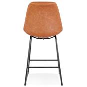 Tabouret de snack mi-hauteur GUSTO MINI' marron pieds tréteaux repose pieds métal noir dossier haut