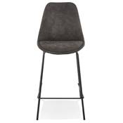 Tabouret de snack mi-hauteur baroque 'KESKI MINI' microfibre grise 4 pieds métal noir dossier haut