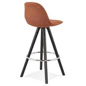Tabouret snack mi-hauteur 'BLACK CIRCLE MINI' tissu marron 4 pieds bois noir et chromé dossier haut