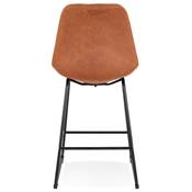 Tabouret de snack mi-hauteur 'GUSTO MINI' microfibre marron pieds tréteaux métal noir dossier haut