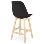 Tabouret de snack mi-hauteur design scandinave 'CHAIRMAN MINI' tissu noir 4 pieds bois dossier haut