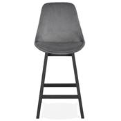 Tabouret snack mi-hauteur 'CHAIRMAN MINI BLACK EDITION' velours gris 4 pieds bois noir dossier haut