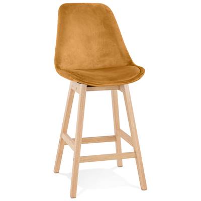 Tabouret de snack mi-hauteur scandinave 'CHAIRMAN MINI' velours moutarde 4 pieds bois dossier haut
