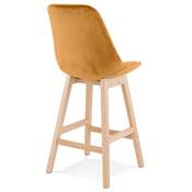 Tabouret de snack mi-hauteur scandinave 'CHAIRMAN MINI' velours moutarde 4 pieds bois dossier haut