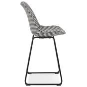 Tabouret de snack mi-hauteur 'GUSTO MINI' tissu pied de poule pieds tréteaux métal noir dossier haut