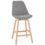 Tabouret snack mi-hauteur scandinave 'CHAIRMAN MINI' tissu pied de poule 4 pieds bois dossier haut