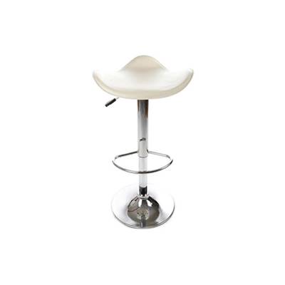 Tabouret de bar réglable design 'Torro' pivotant crème pied central et repose pieds en métal chromé