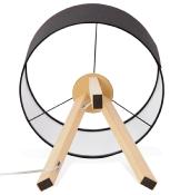 Lampe à poser scandinave trépied 'Stätiv' abat-jour noir 3 pieds en bois naturel