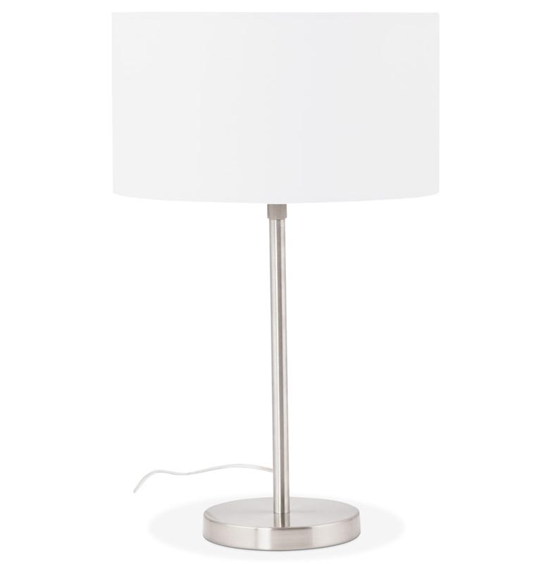 Lampe à poser design 'Okno' abat-jour cylindrique blanc socle en métal brossé réglable