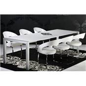 Table à diner / réunion extensible 'Luxury' blanche laquée 4 pieds métal brossé - 170(260) x 90 cm